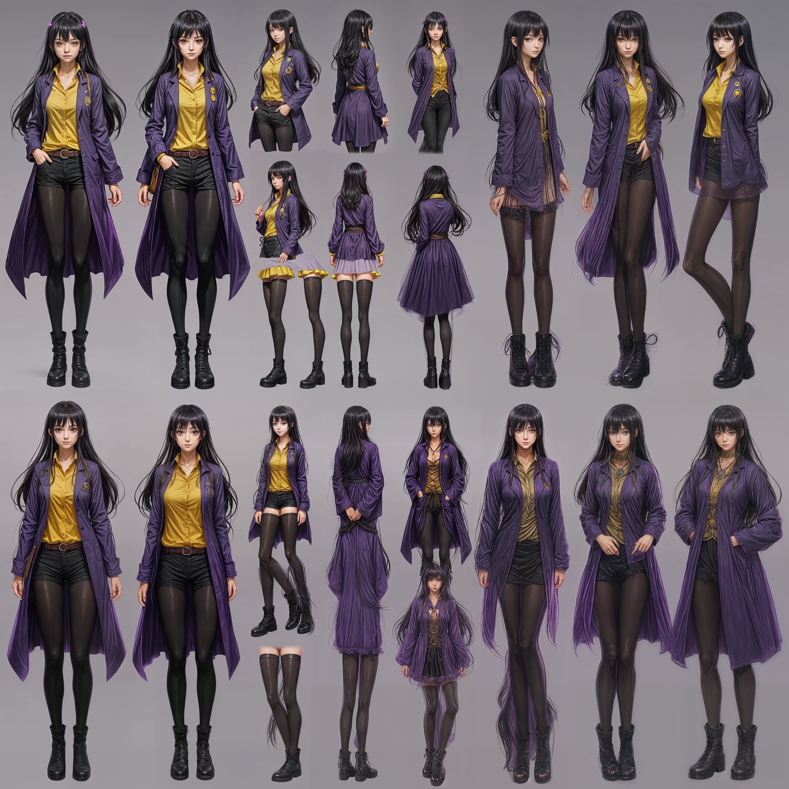 Anime Style Character Sheet: Woman in Purple Sun Dress