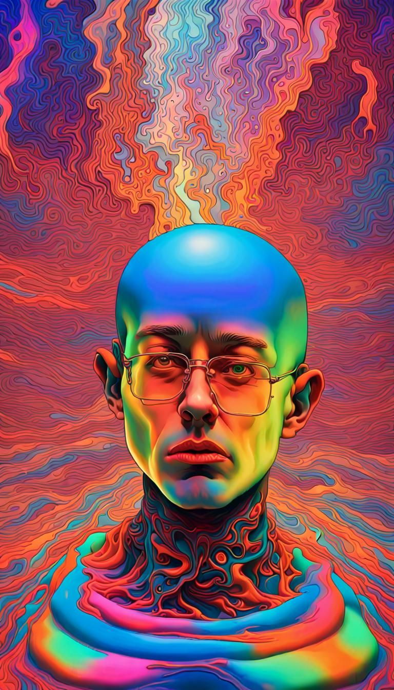 Peaceful Contemplation: Surreal Neon Landscape in Digital Ar...