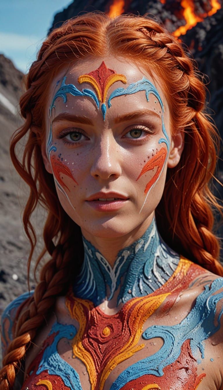 Hyperrealistic Volcano Goddess in Candyland Wonderland