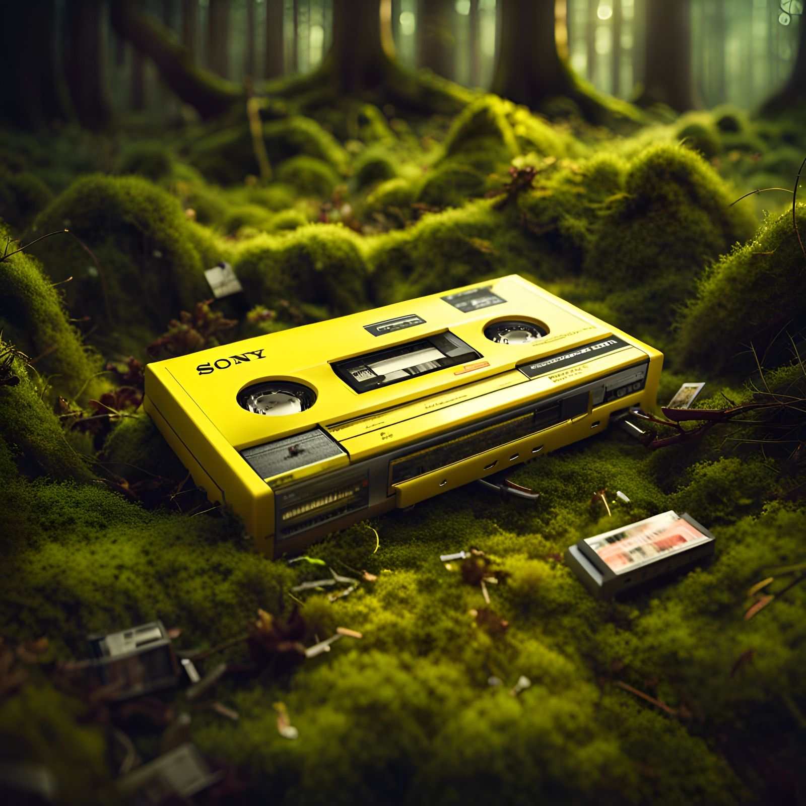 Sony Cassette Player in Mossy Forest: 8K Art
