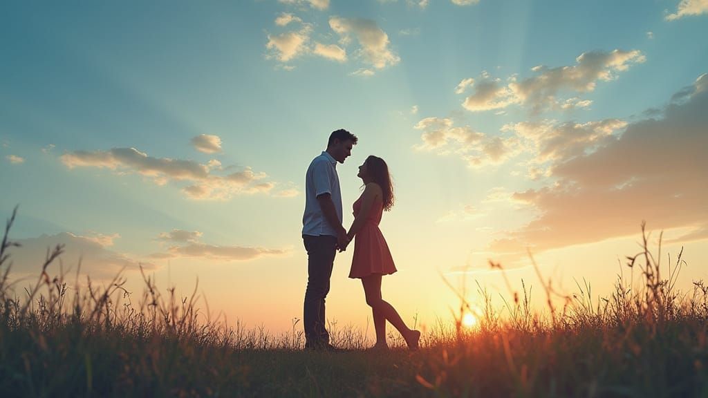 Two Figures Embracing in a Celestial Landscape