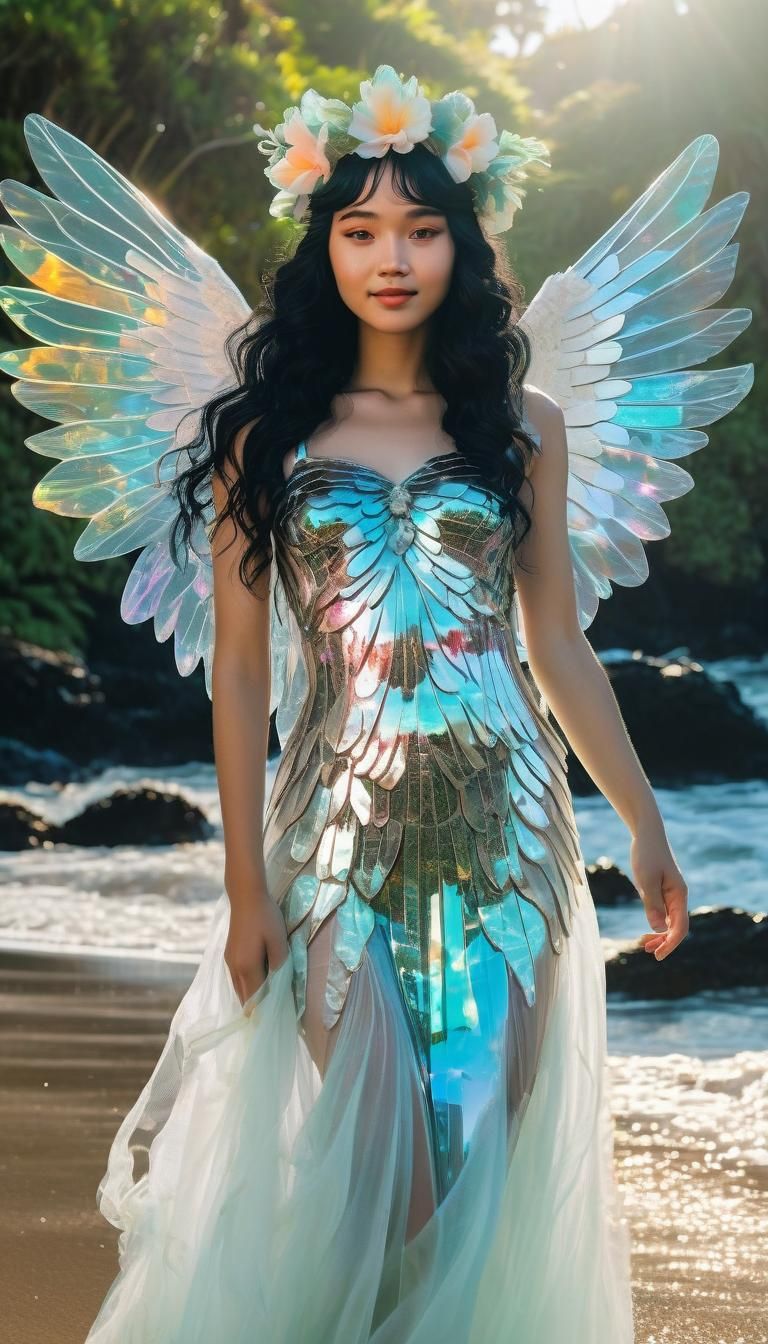 Hawaiian Vaporwave Angel in Art Deco Style