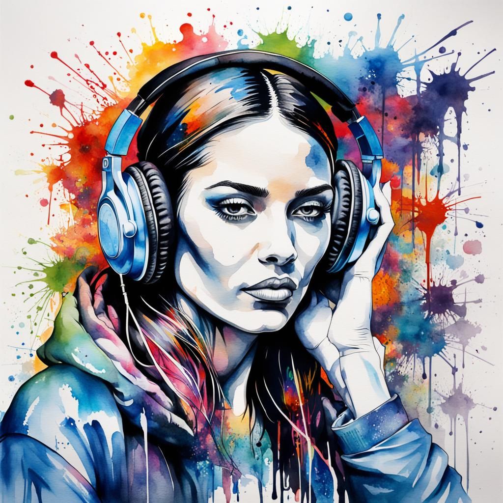 watercolor of a beautiful French woman