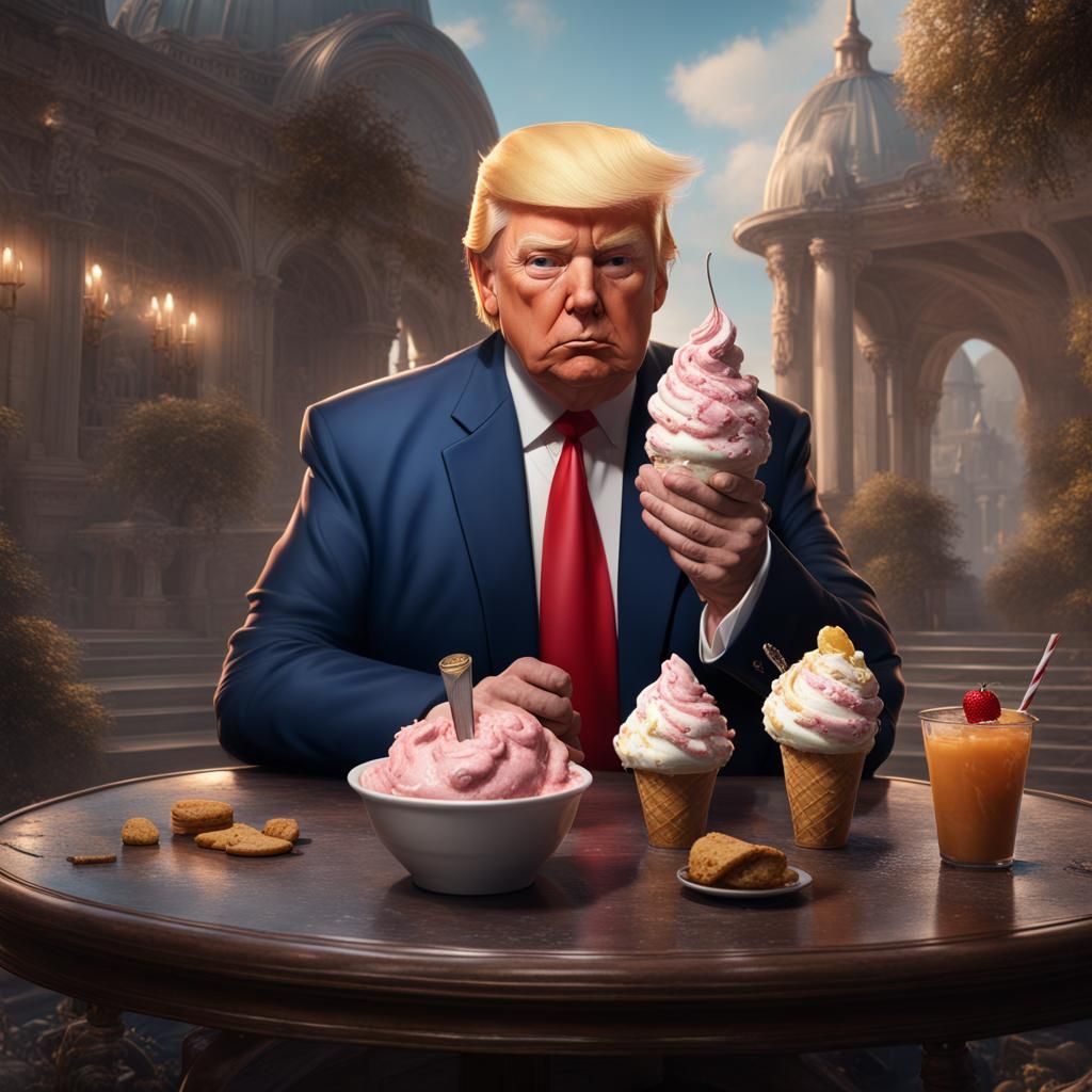 JFK and Trump Eating Ice Cream, Detailed Painting