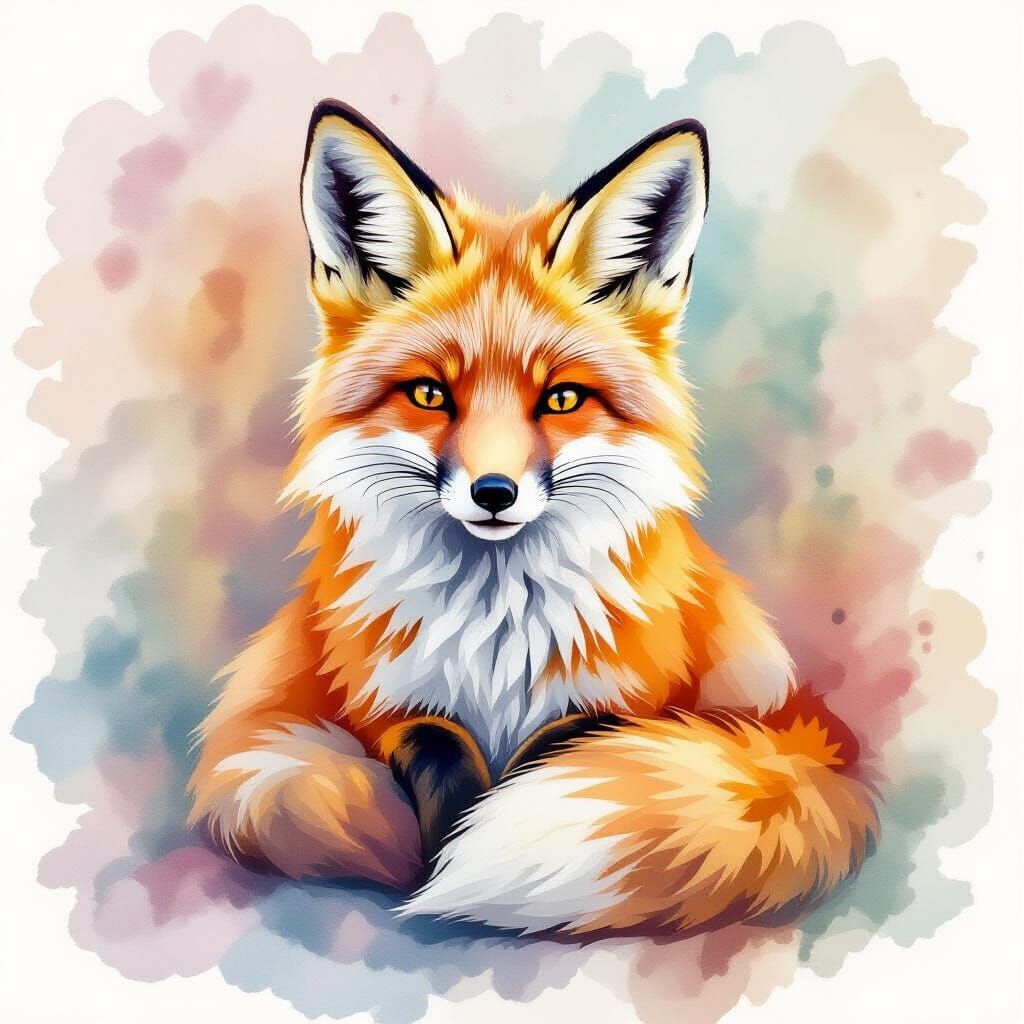Mystical Fox in Dreamy Watercolor Style