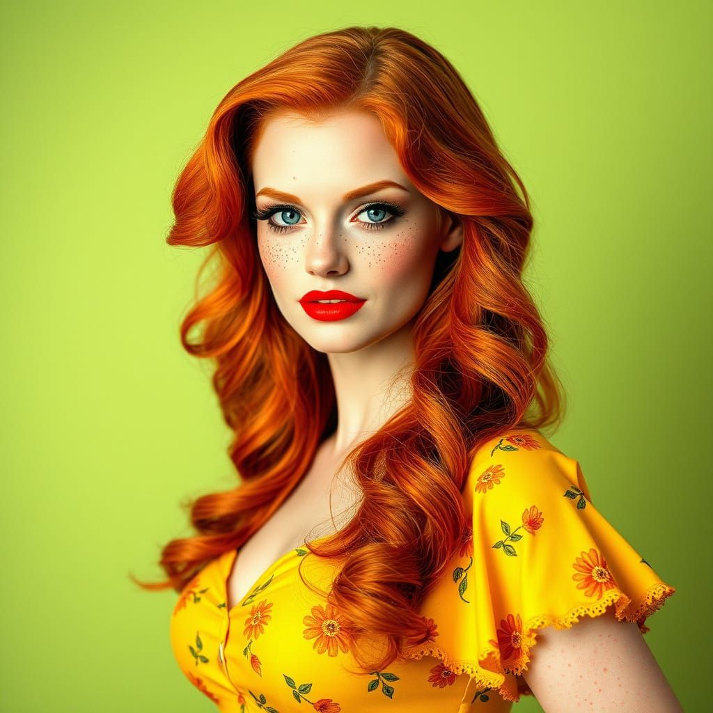 Elegant Redheaded Pin-Up Girl in Vintage Style