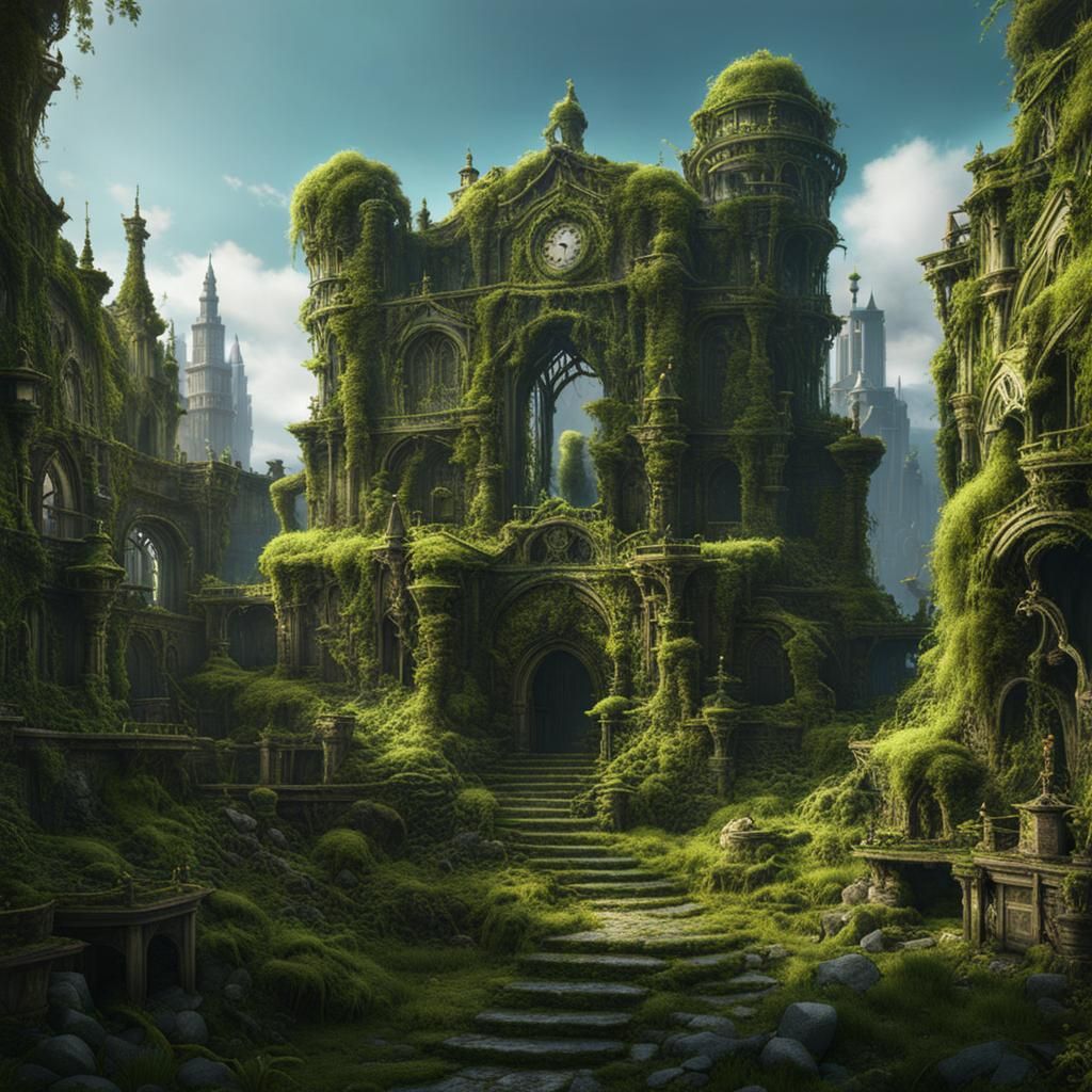 Overgrown City Reclaimed: Detailed Fantasy Art