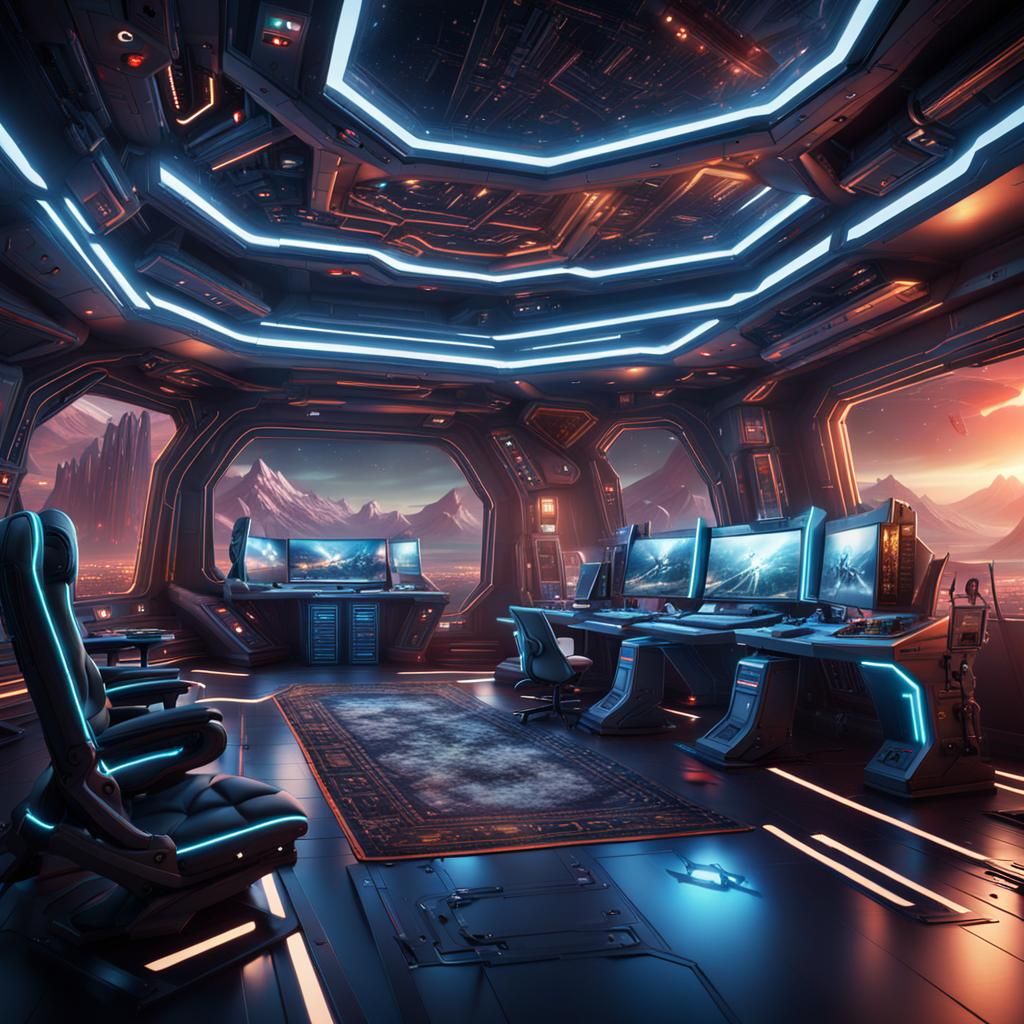 Futuristic Gaming Room on Spaceship: Digital Matte Painting