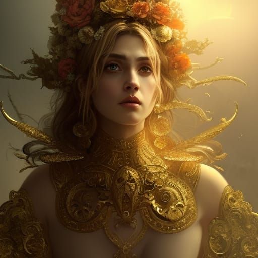 Detailed Dark Fantasy Goddess with Gold Crown