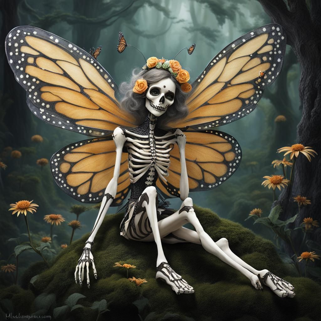 Ethereal Bone Fairy with Monarch Wings