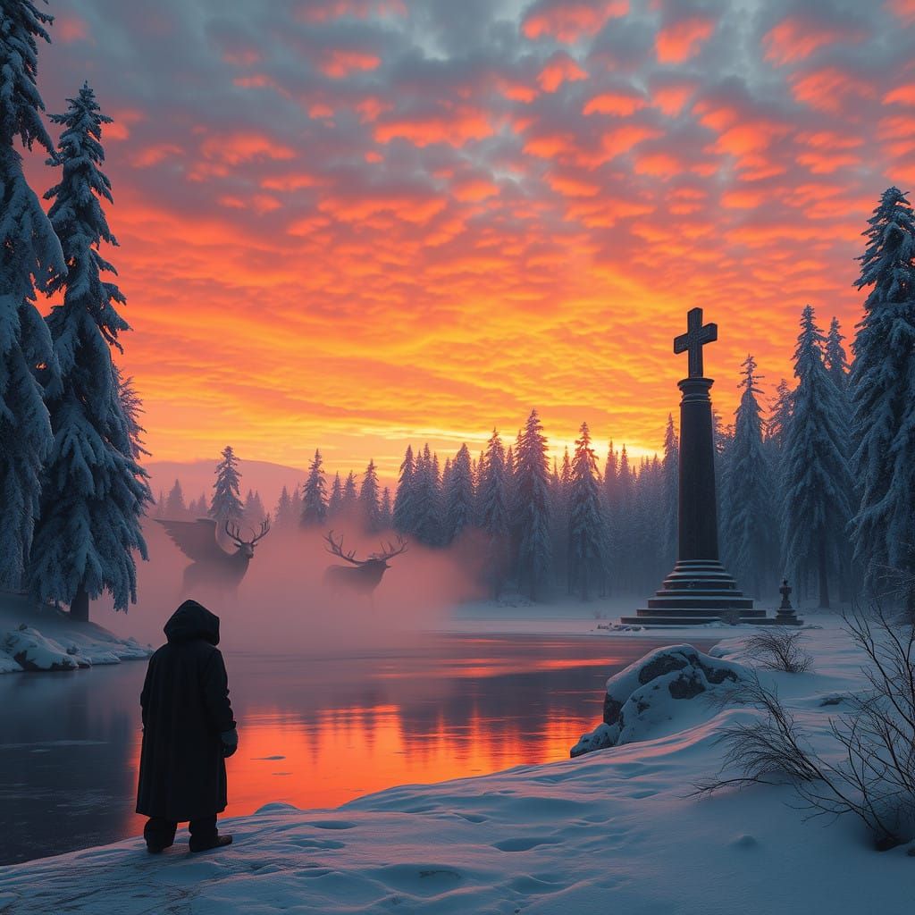 Mystical Winter Solstice Scene at Sunset