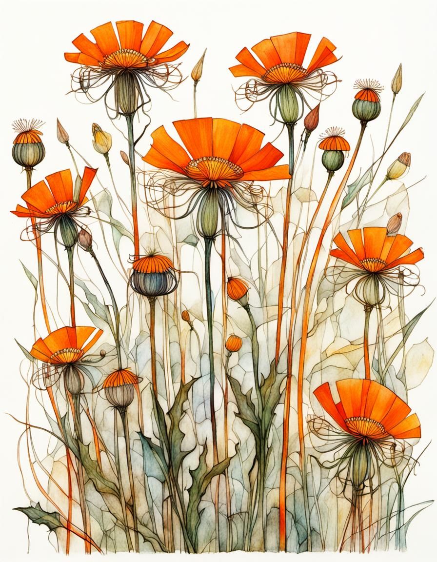 Orange Hawkweed in Art Nouveau Style