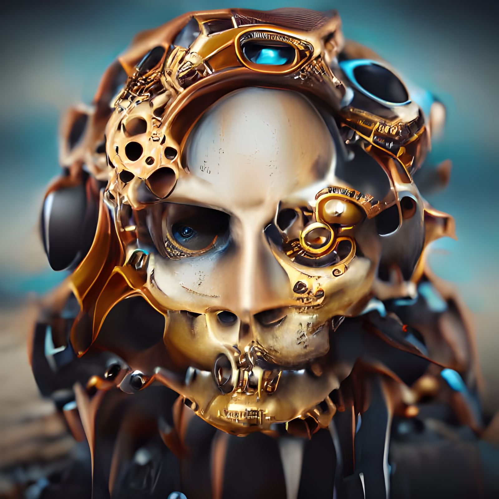 Steampunk Mechanical Skull in 3D Render