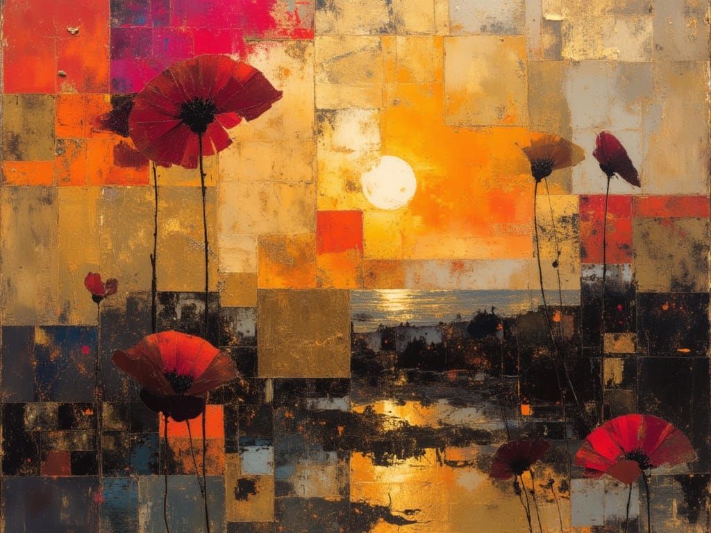 Sunset Landscape with Metallic Hues in Rothko Style