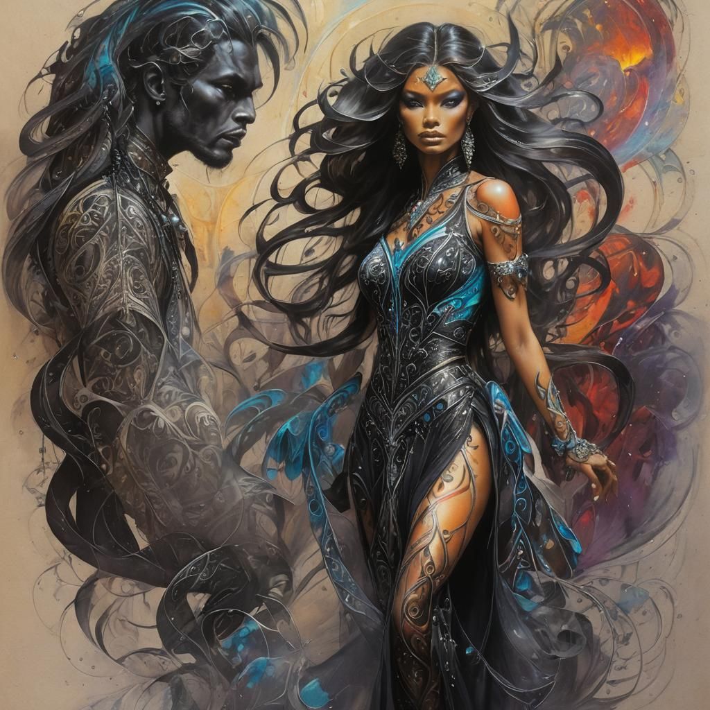 Mystical Tattooed Woman in Mixed Media Art