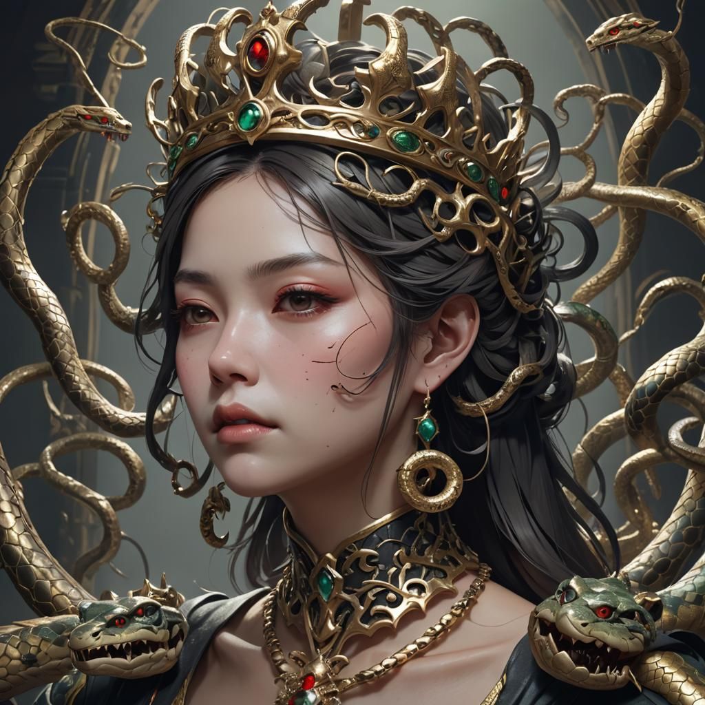Creepy Snake Queen: Detailed 3D Anime Art