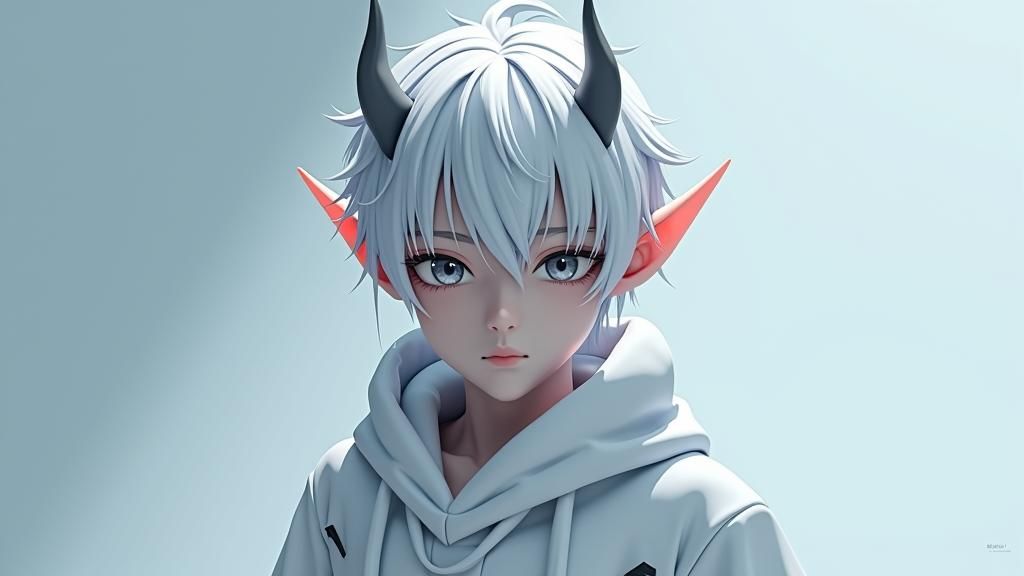 Icy White Demon in 3D Anime Style