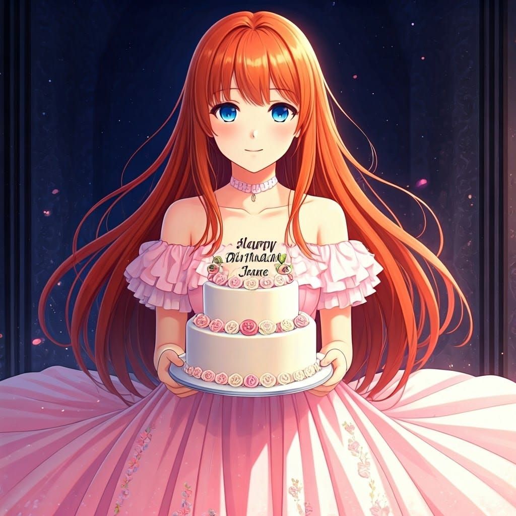 Anime Girl with Birthday Cake in Studio Trigger Style
