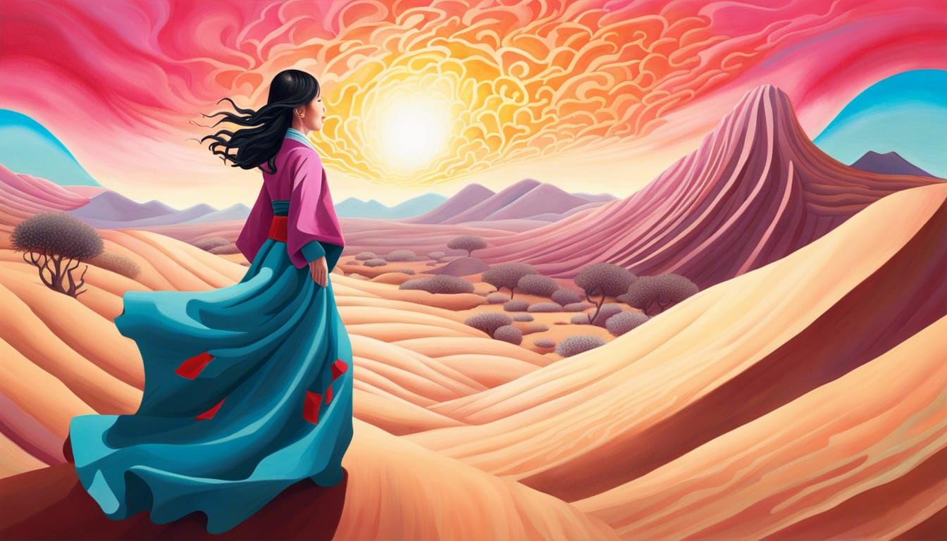 Korean Woman's Mind Opens a Tesseract, Surreal Oil Painting