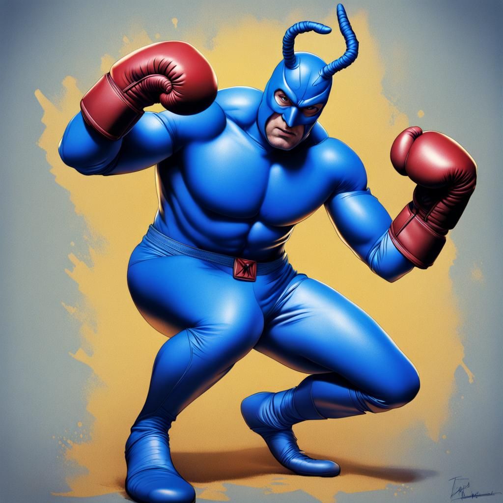 The Tick as Boxer in Hyperrealistic Style