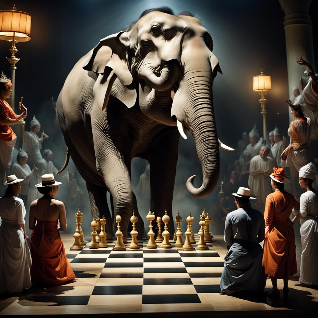 Surreal Elephant Chess in Bangkok, Surrealist Style