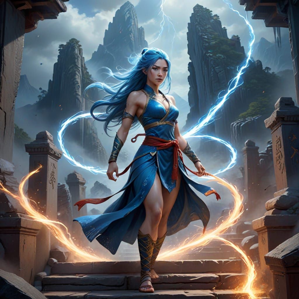 Epic Fantasy Warrior Goddess Defies the Storm