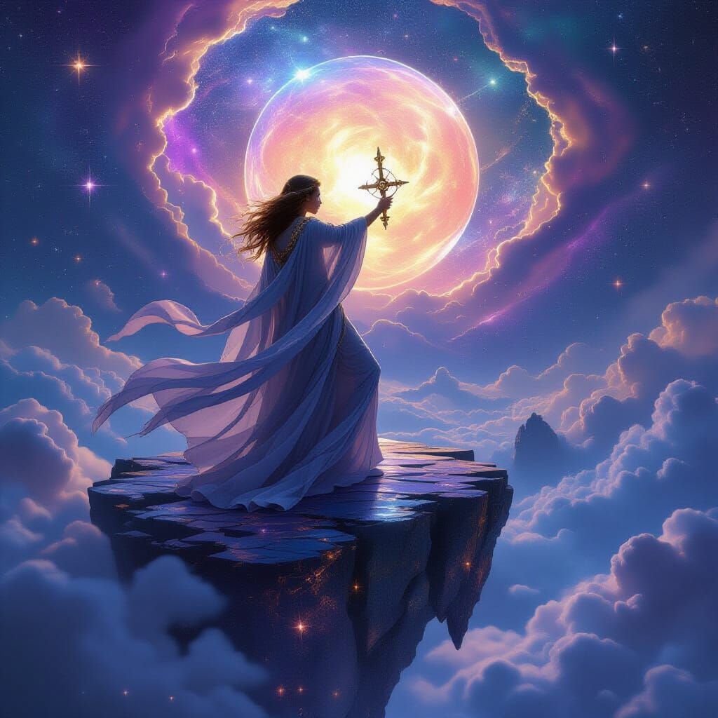 Celestial Navigator on Amethyst Island: Art Nouveau Fantasy