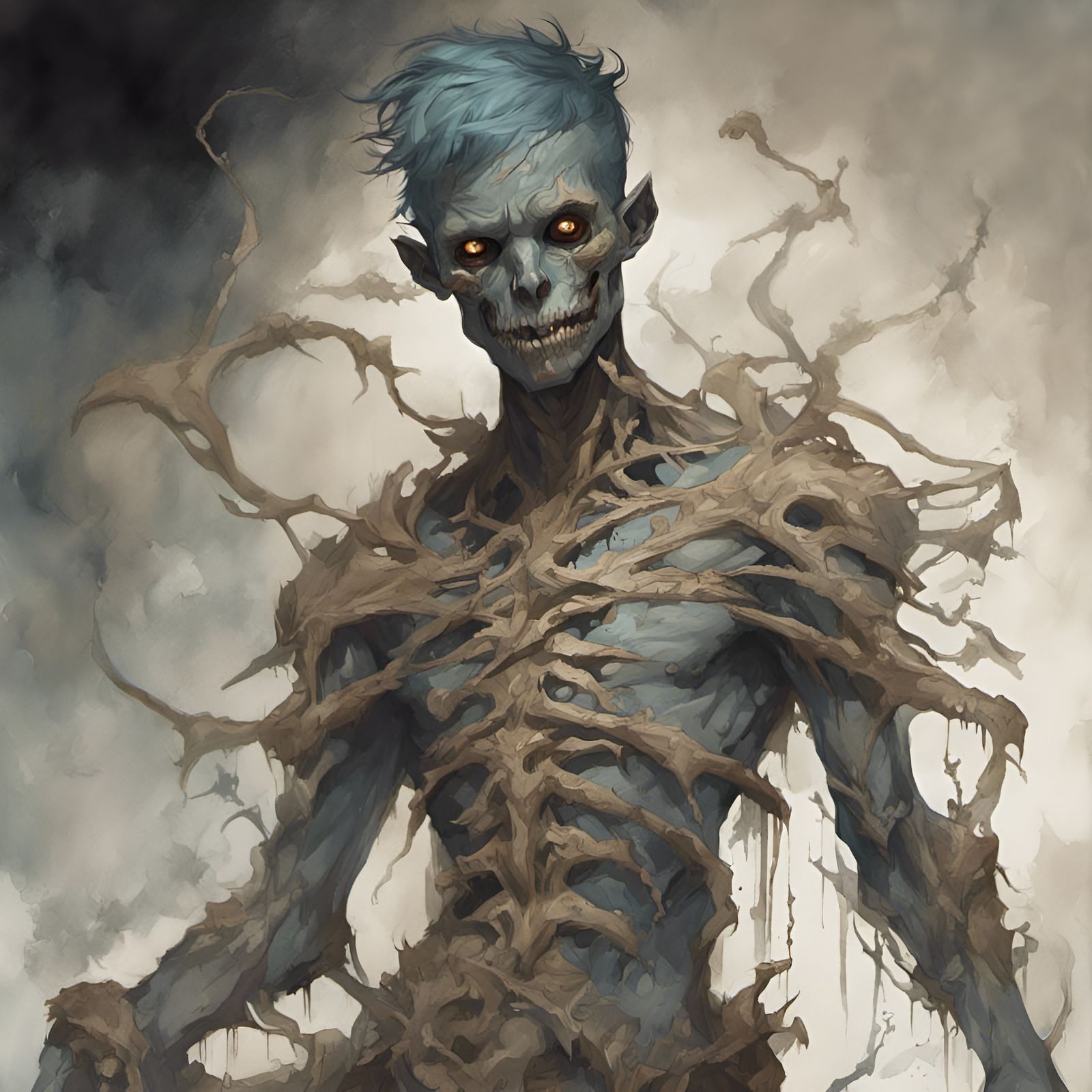 Intricate Watercolor Painting of an Undead Boy