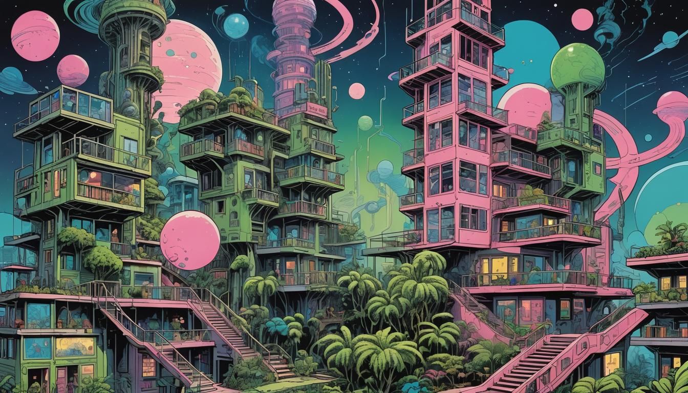 Retrofuturistic Comic Art with Neon and Analog Elements