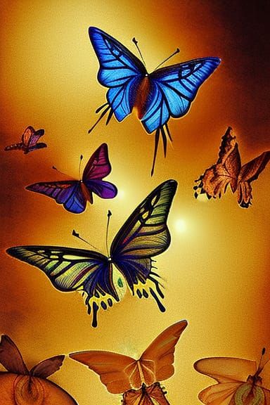 Colorful Butterflies in Digital Impasto Illustration