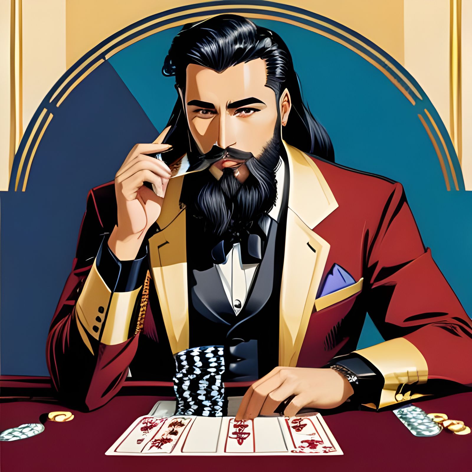 Art Deco Blackjack Gambler with Beard