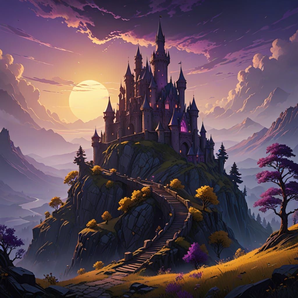 Mystical Ruins in Soft Violet Hues