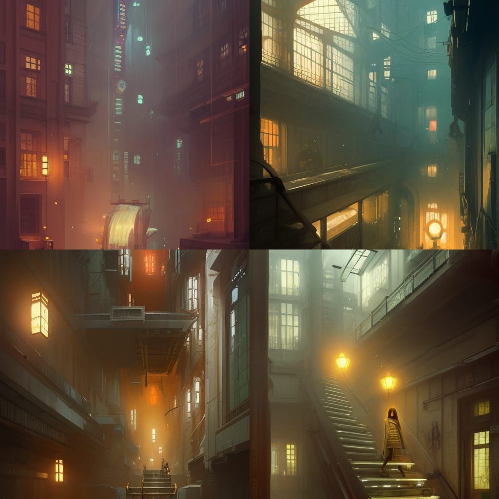 Mysterious Basement Stairs in Retro-Futuristic Style