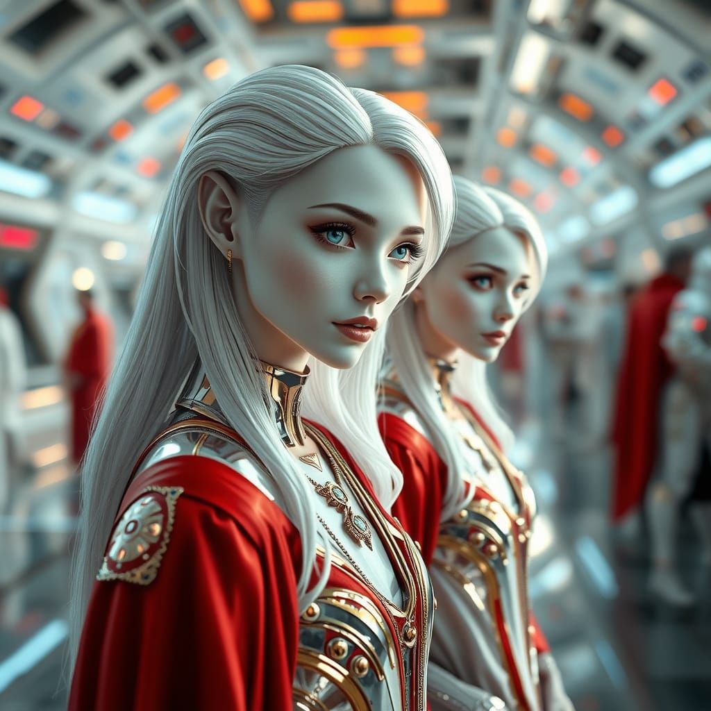 Ethereal Alien Royalty in Futuristic Metropolis
