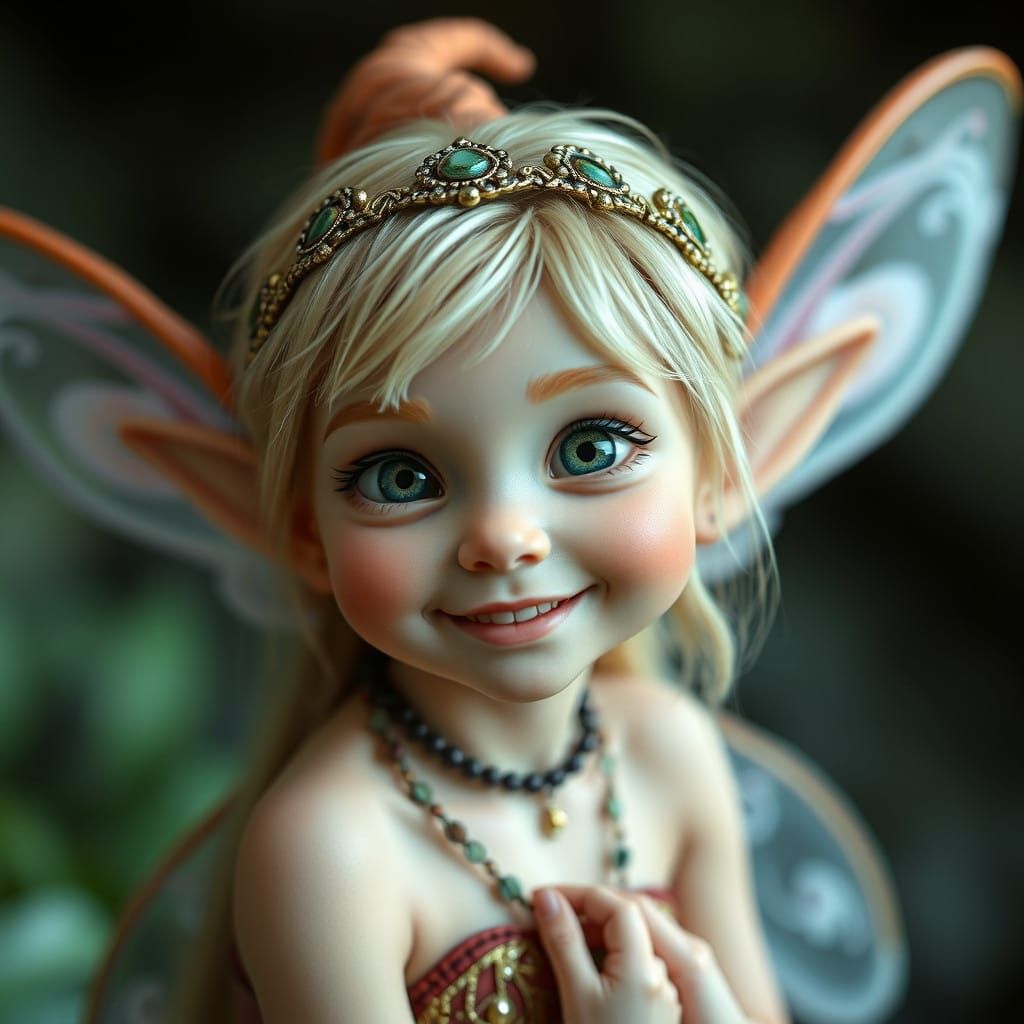Surreal Portrait of a Playful Elf Fairy in Hyperrealistic St...