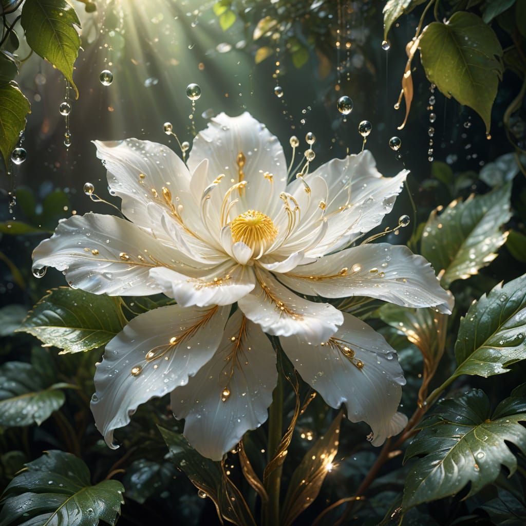 Ethereal White Flower with Golden Accents in Fantasy Art