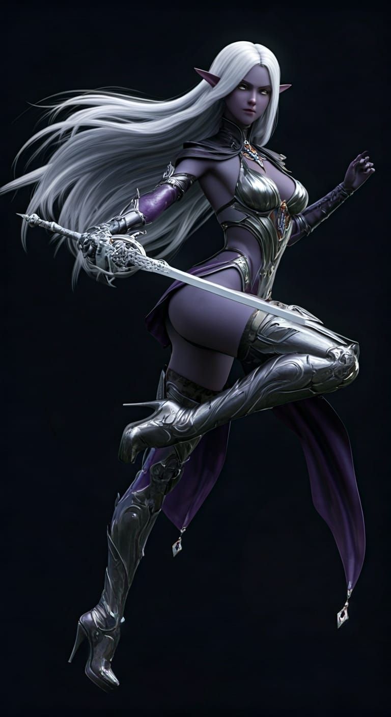 Dark Elf Duelist in Anime Style