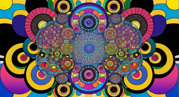 Surrealist Garden Scene in Vibrant Pop Art Style