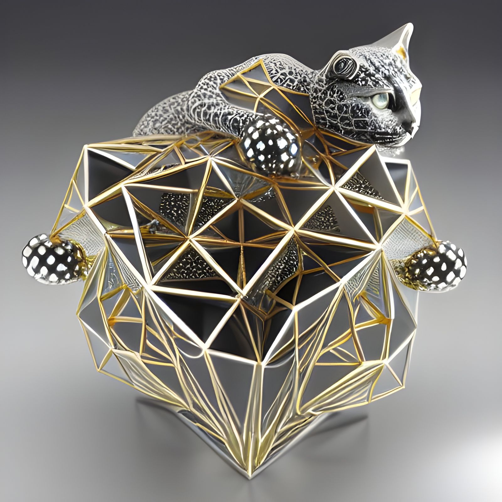Gemstone Cat Sculpture in Faberge Style