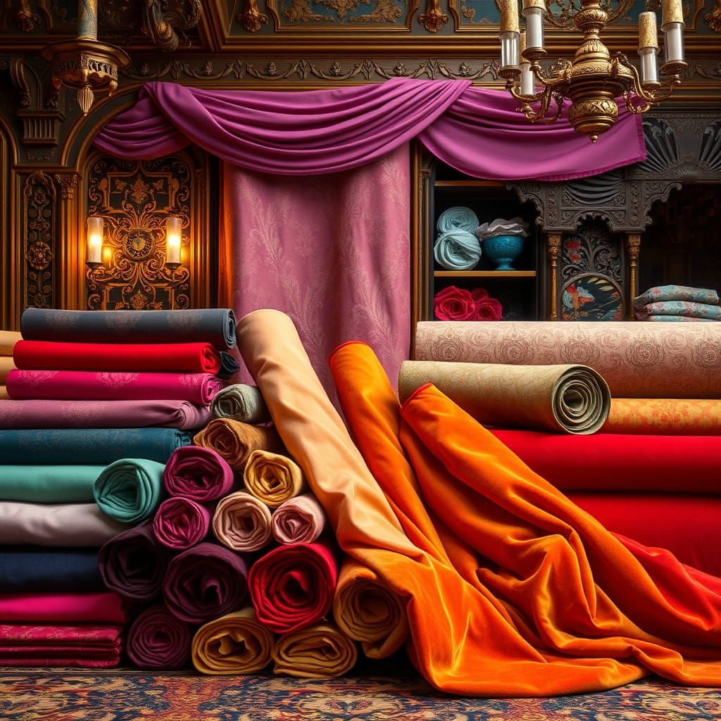 Luxurious Velvet Tapestry in a Golden, Ornate Setting