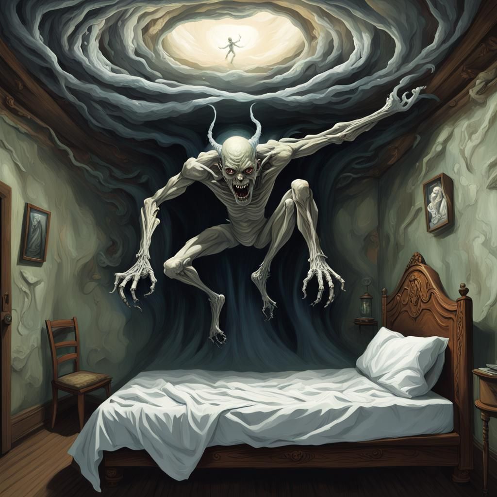 Nightmarish Demon Emerges from Bedroom Portal