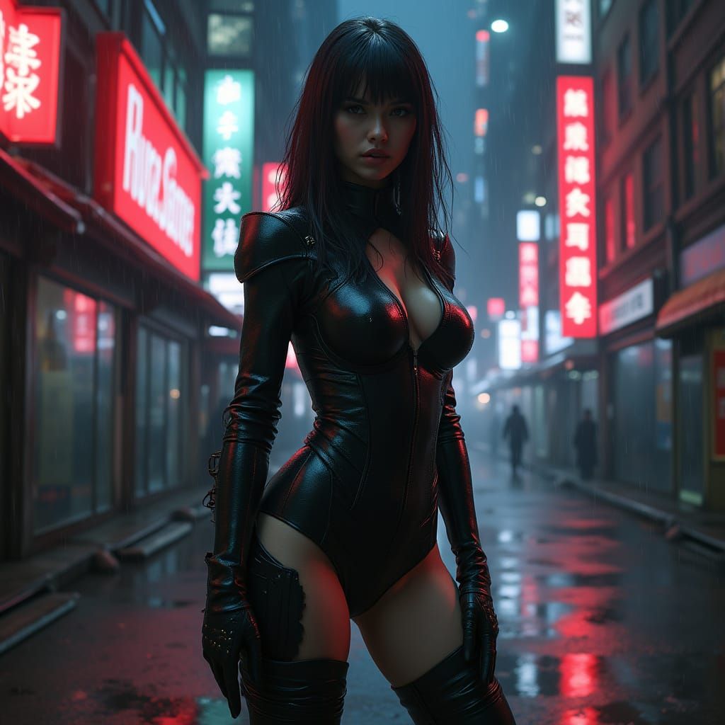 Cyberpunk Warrior in Black Leather Armor