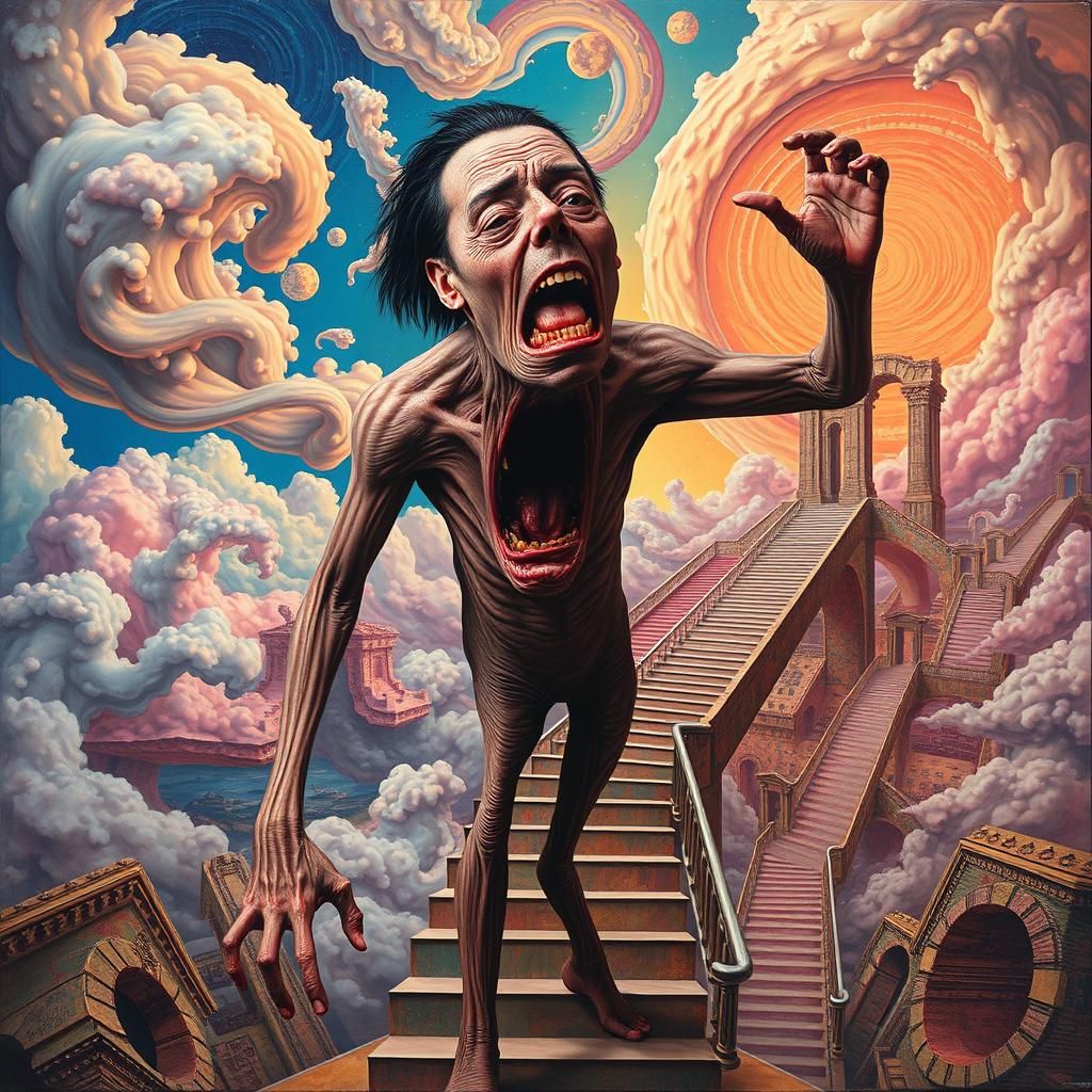 A surreal,  psychedelic art of a distorted human