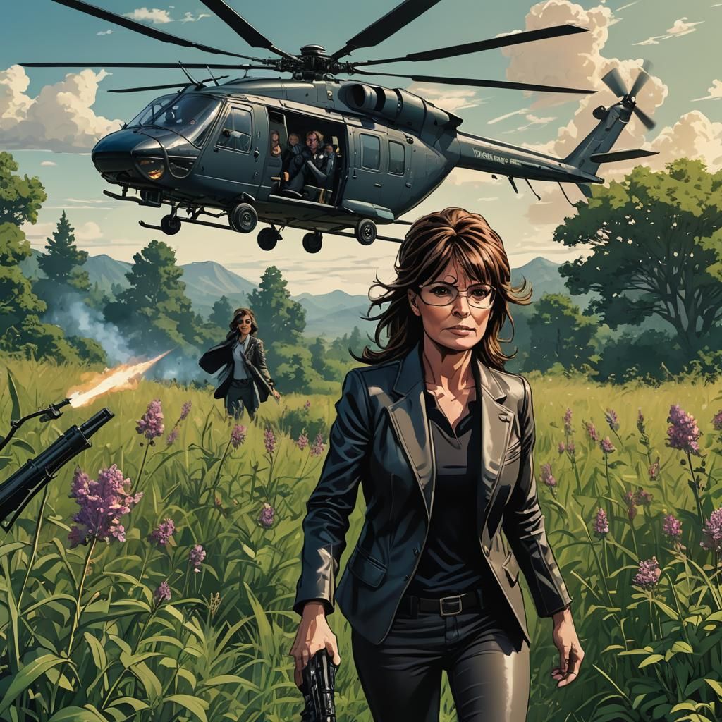 Sarah Palin Steals Helicopter in Anime John Wick Film