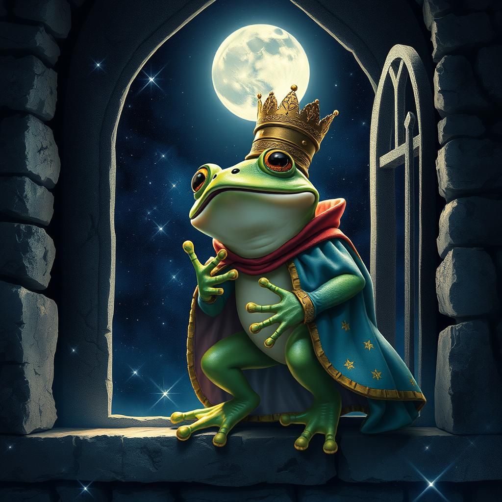 Frog Prince Portrait in Moonlight, Holographic Illustration