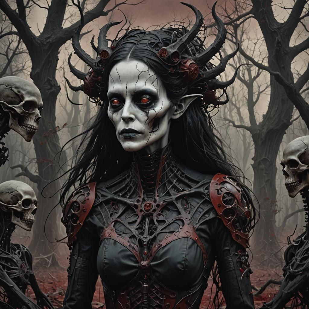 Surreal Gothic Woman in Red Wildwood