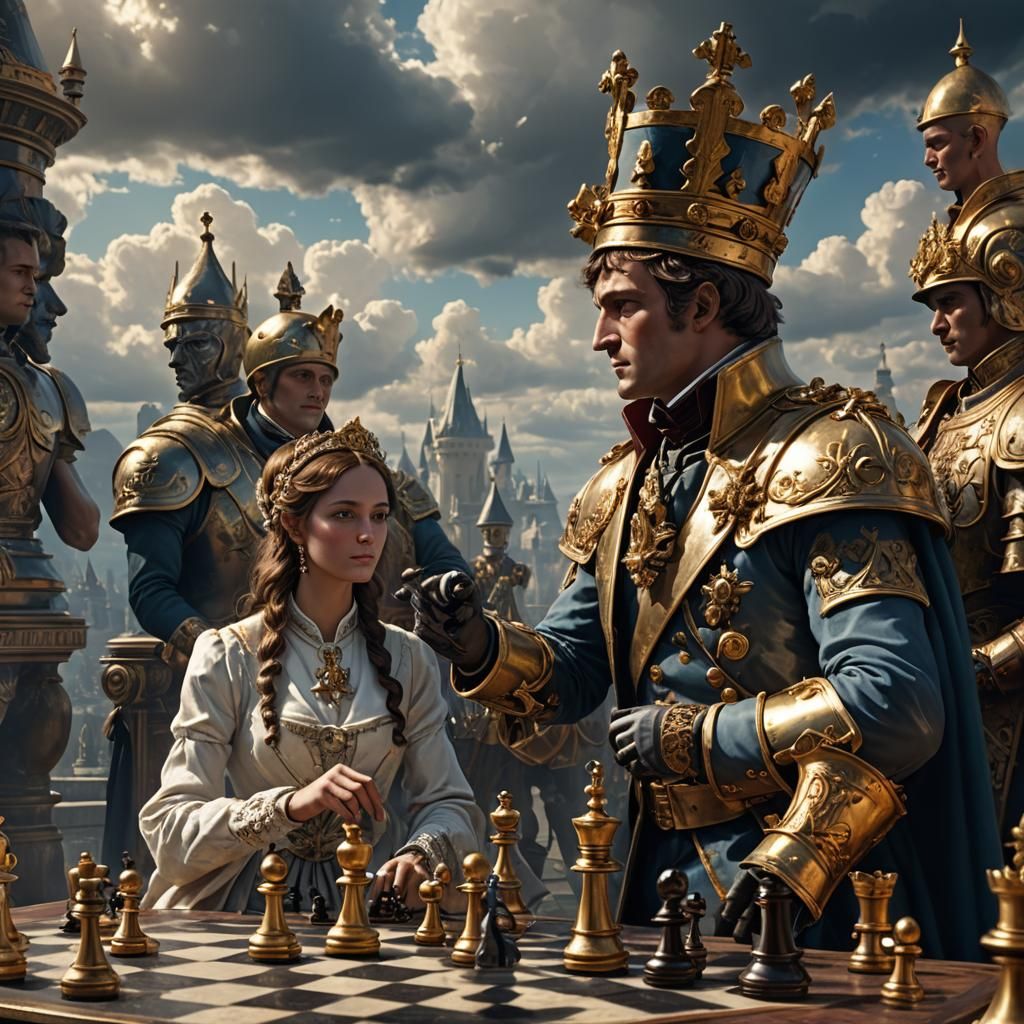 Napoleon and Queen in Dreamy Cloudscape, Dark Fantasy