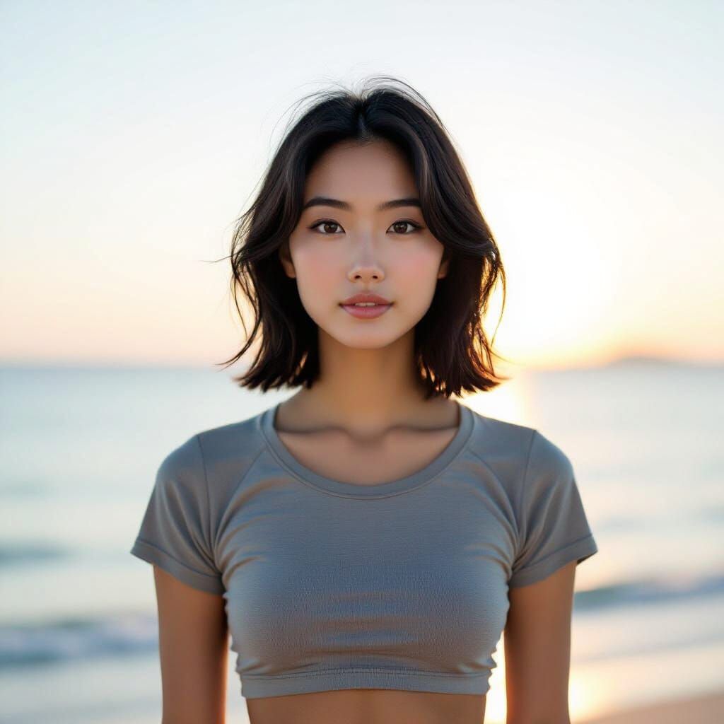 Photorealistic Portrait of Young Asian Woman in Golden Hour ...