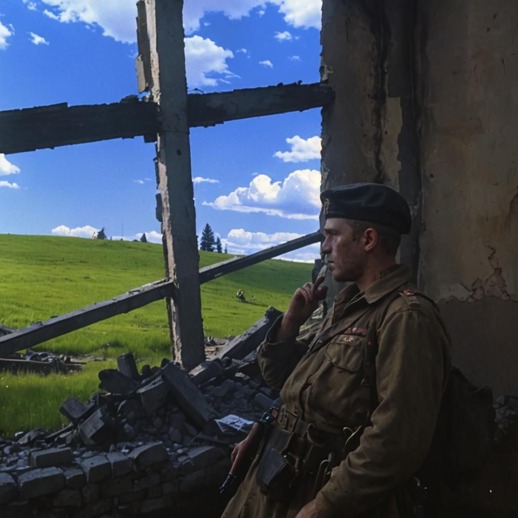 War-Torn Czechoslovakia Street Scene in Cinematic Style