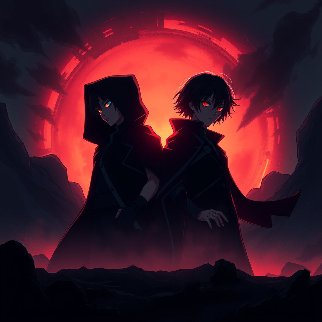 Enigmatic Figures in Dramatic Anime Style